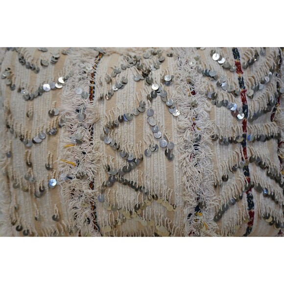 Vintage Moroccan Wedding Blanket Pillow: White Handira Lumbar Cushion 03YL0456 - Picture 9 of 10